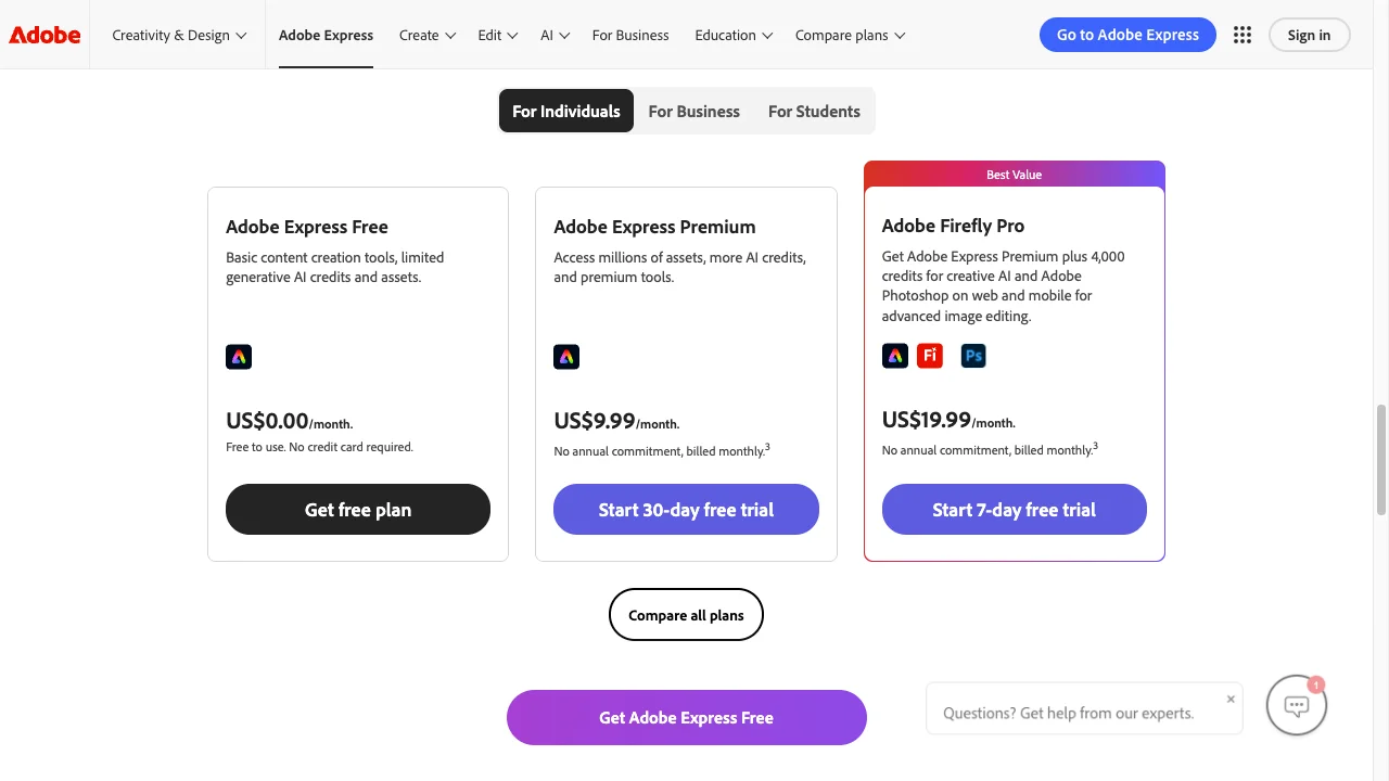 Adobe Express homepage